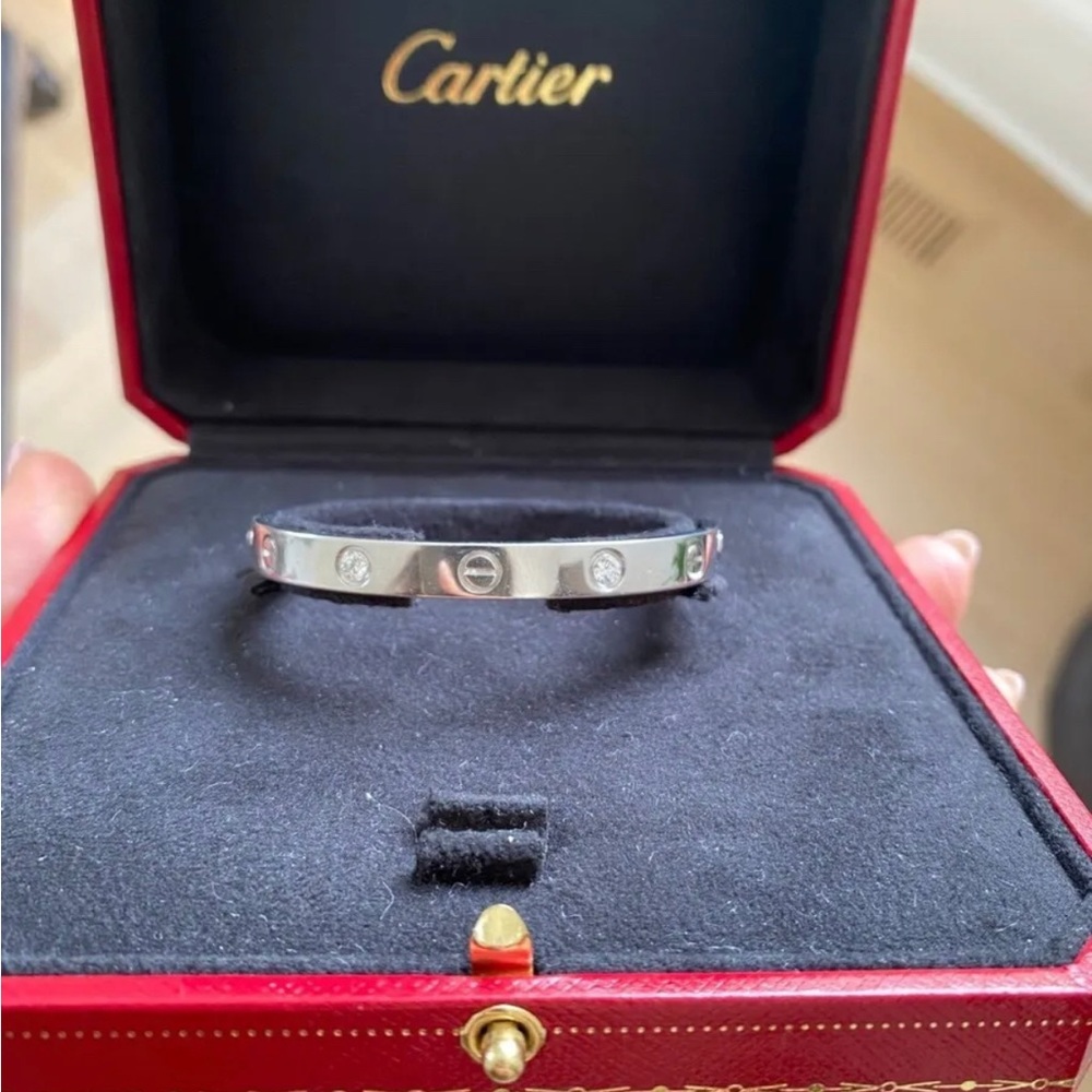 Cartier white gold 4 diamonds love bracelet size 17